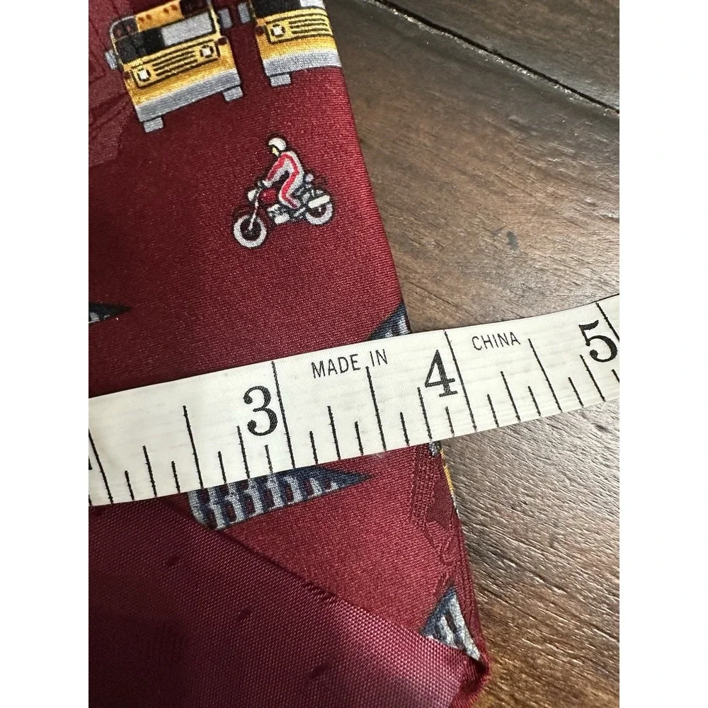 After Dark Daredevil Stunt Novelty Tie‎ Motorcycle School Bus Flames Red Silk